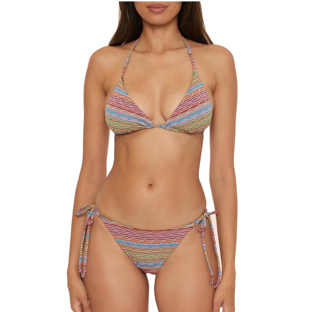 NWT Becca Free Spirit Multicolor Triangle Bikini‎ Set Tie Side Large